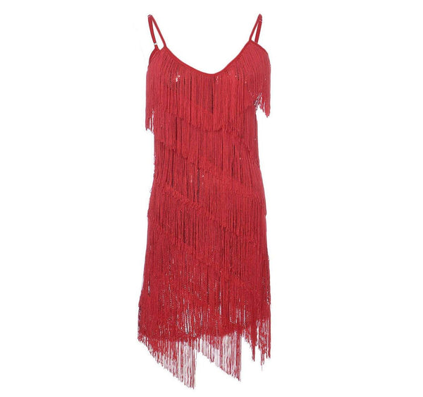 Fringe Sequin Strap Backless 1920s Flapper Mini Dress 