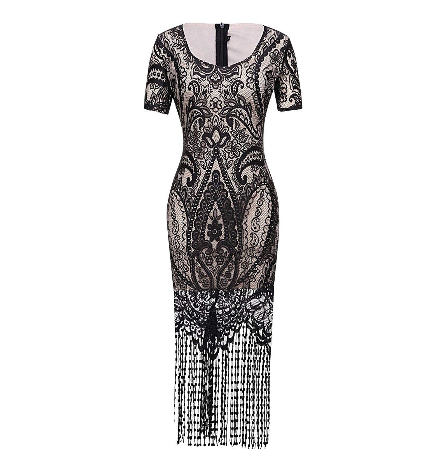 Black Great Gatsby Themed 1920s Flapper Dress Roaring 20s