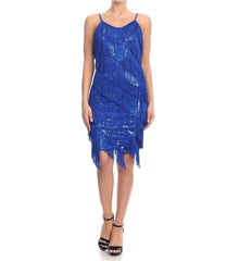 Fringe Sequin Strap Backless 1920s Flapper Mini Dress Blue