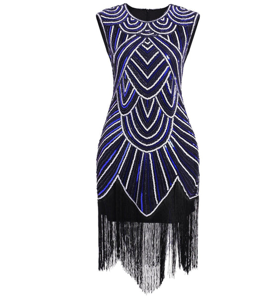  Women 1920s Art Deco Sequin Flapper Tassel Gatsby Dress 