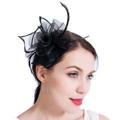 Womens Fascinators Feather Pillbox Hat Cute Beads for Cocktail Derby Wedding Church