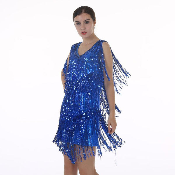 Women's Flapper Dress 1920s Tassel Sequined Party Blue