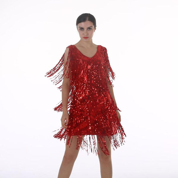 Women's Flapper Dress 1920s Tassel Sequined Party Red