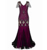 Wine Red Gold Women Evening Dress 1920s Flapper Gatsby Gown