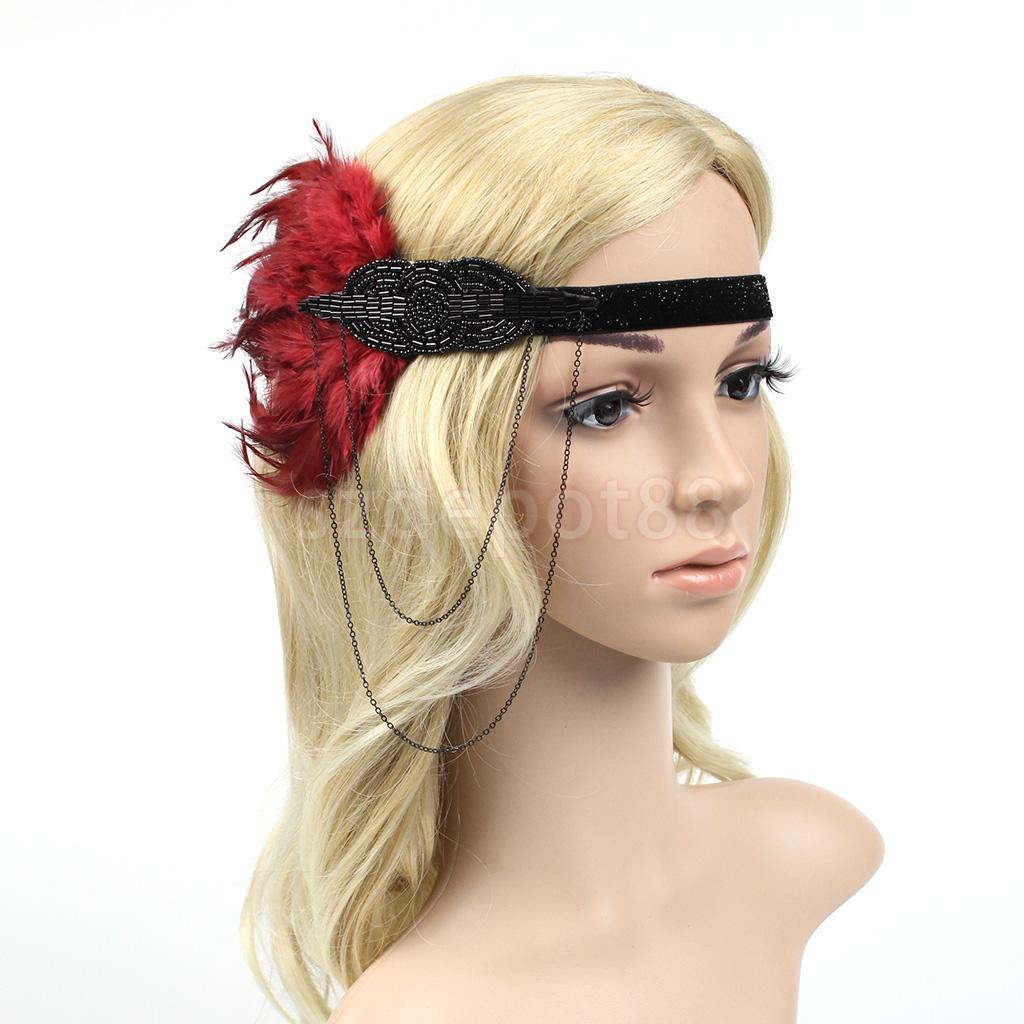 Vintage Feather Flapper Headband 1920s Charleston Headpiece Burgundy ...